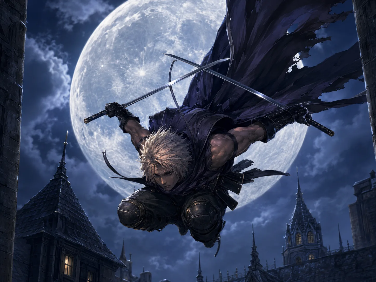 Duelista descendiendo frente a la luna